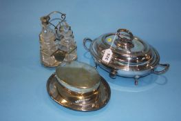 Plated tureen, cruet set etc.