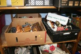 A shelf of miscellaneous items, including a wall clock