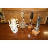 Two pieces of Royal Worcester, glass decanter and two turbine blades