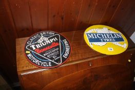 Cast signs; Triumph and Michelin