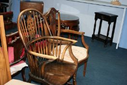 Elm seated Windsor armchair and one other