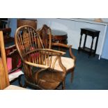 Elm seated Windsor armchair and one other