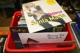 A box of vinyl records, including Babylon Zoo and Tatjana