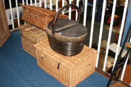 A selection of wicker hampers and baskets