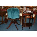 Occasional table, corner table and a velvet upholstered stool