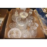 A box of cut crystal and decanters