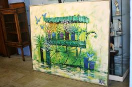 Oil on canvas, 'Flower cart', Lee Reynolds