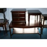 Stag coffee table, side table and bedside chest of drawers