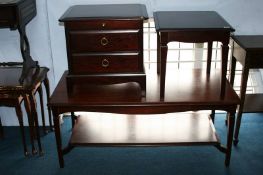 Stag coffee table, side table and bedside chest of drawers