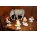 Coalport elephant, Hummel figure etc.