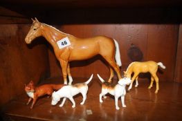 Beswick horse and foal, two hounds etc.