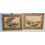 Pair of gilt framed Continental pen and ink drawings, P. D. De Loutberbourg 1775