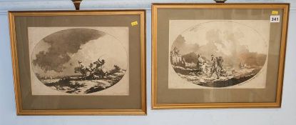 Pair of gilt framed Continental pen and ink drawings, P. D. De Loutberbourg 1775