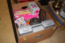 Box of assorted to include a Wildhunter lithium lamp, Lynx power drill and LOL toys