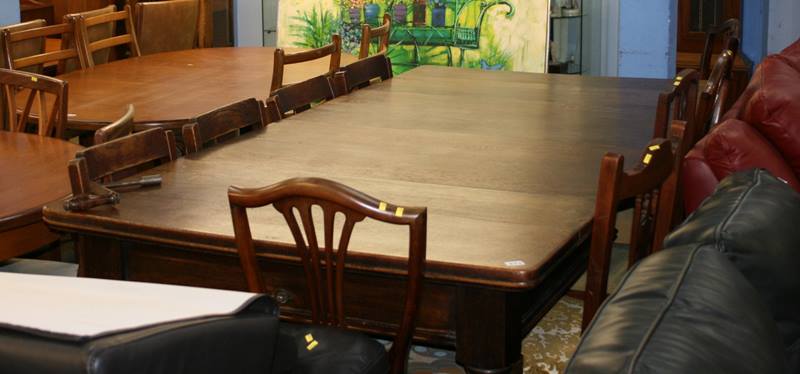 Oak barley twist extending dining table and two leaves, set of four oak barley twist dining chairs