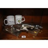 Jaguar bonnet ornaments, two mugs etc.