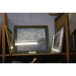 A shelf of framed Concorde and Cunard pictures /prints