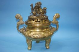 A 19th Century gilt bronze censor, cover and stand. 55cm tall