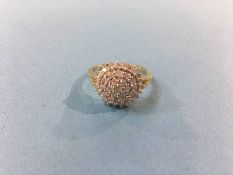 A 9ct gold diamond cluster ring, approx. 1ct of diamonds, 4.4g, size 'P/Q'