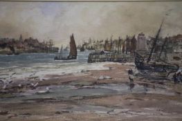 Watercolour, 'Entrance to the Tyne', Thomas Swift Hutton, 16cm x 31cm
