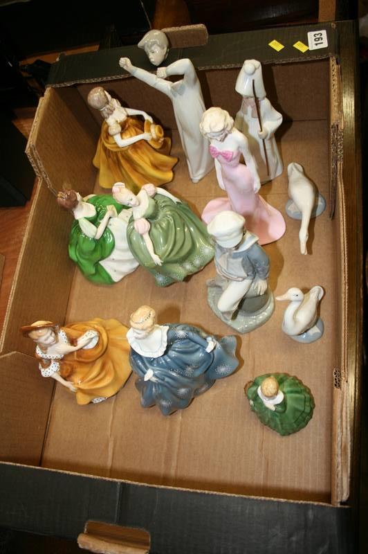 A box of Royal Doulton, Coalport, Lladro etc.