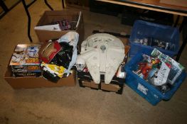 Five boxes of toys and comics