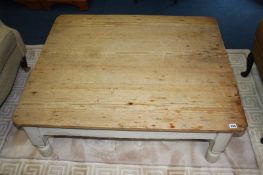 A pine plank top coffee table