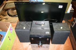 A small Luxor TV and Bush CD player and speakers