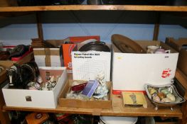 A shelf of miscellaneous, Wade miniature figures etc.