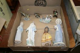 A box of ornamental figures, Lladro etc.