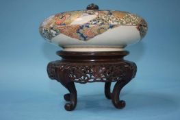 A good quality Satsuma shallow dish and cover with bronze finial, 7cm height, 21cm width