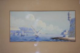 Pair of Continental watercolours, Seascapes, 17cm x 36cm