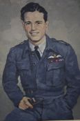 Oil on canvas, portrait of Wing Commander Guy Gibson, initialled H. L., 49cm x 39cm