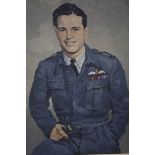 Oil on canvas, portrait of Wing Commander Guy Gibson, initialled H. L., 49cm x 39cm