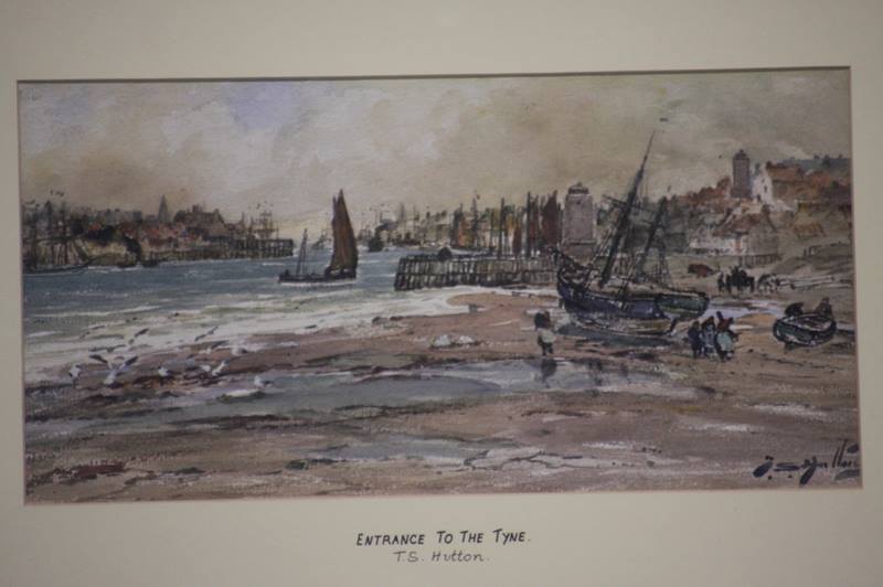 Watercolour, 'Entrance to the Tyne', Thomas Swift Hutton, 16cm x 31cm - Image 2 of 2