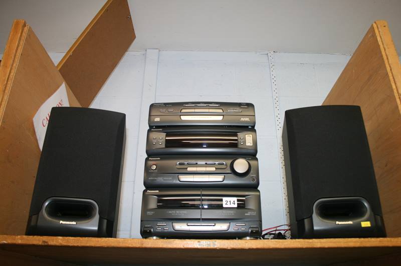 A Panasonic CD stereo system and speaker