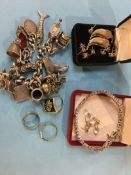 Bag of assorted jewellery including a silver bracelet, 9ct diamond ring etc.