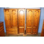 Modern pine bedroom suite, comprising double and triple wardrobe, chest of drawers, mirror and a
