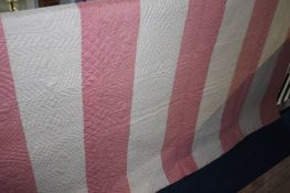 Pink and white striped Durham quilt, with plain reverse 220 x 245cm