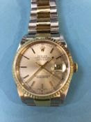 A gents Bi-metal Rolex, Datejust wristwatch with box and assorted paperwork