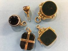 Collection of 5 gold mounted fobs