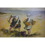 Oil on panel, 'Children collecting cockles on a beach', 25.5cm x 34cm