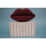 Black Cherry studded snakeskin design 'Padded Lips' clutch bag from Lulu Guinness, with dust bag and