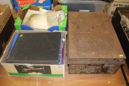 Two boxes and tin chest of ephemera