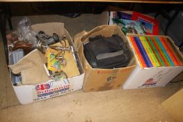 Four boxes of miscellaneous; cameras, records etc.