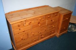 A pine chest of drawers and pine filing drawers