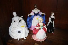 Three Royal Doulton and one Coalport figure