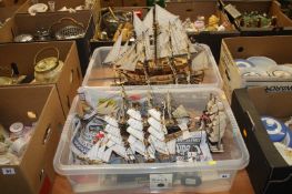 Two boxes of model ships etc.