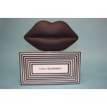 Large Aubergine Perspex ‘Lips’ clutch bag from Lulu Guinness, with dust bag and box