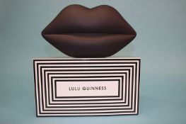 Large Aubergine Perspex ‘Lips’ clutch bag from Lulu Guinness, with dust bag and box